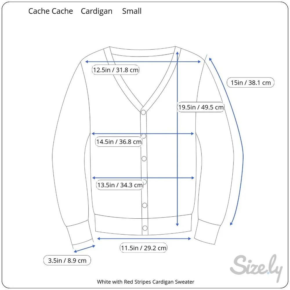 CACHE CACHE White & Red Striped Button Down Quarter Sleeve Cardigan Sweater Sm - Picture 13 of 13
